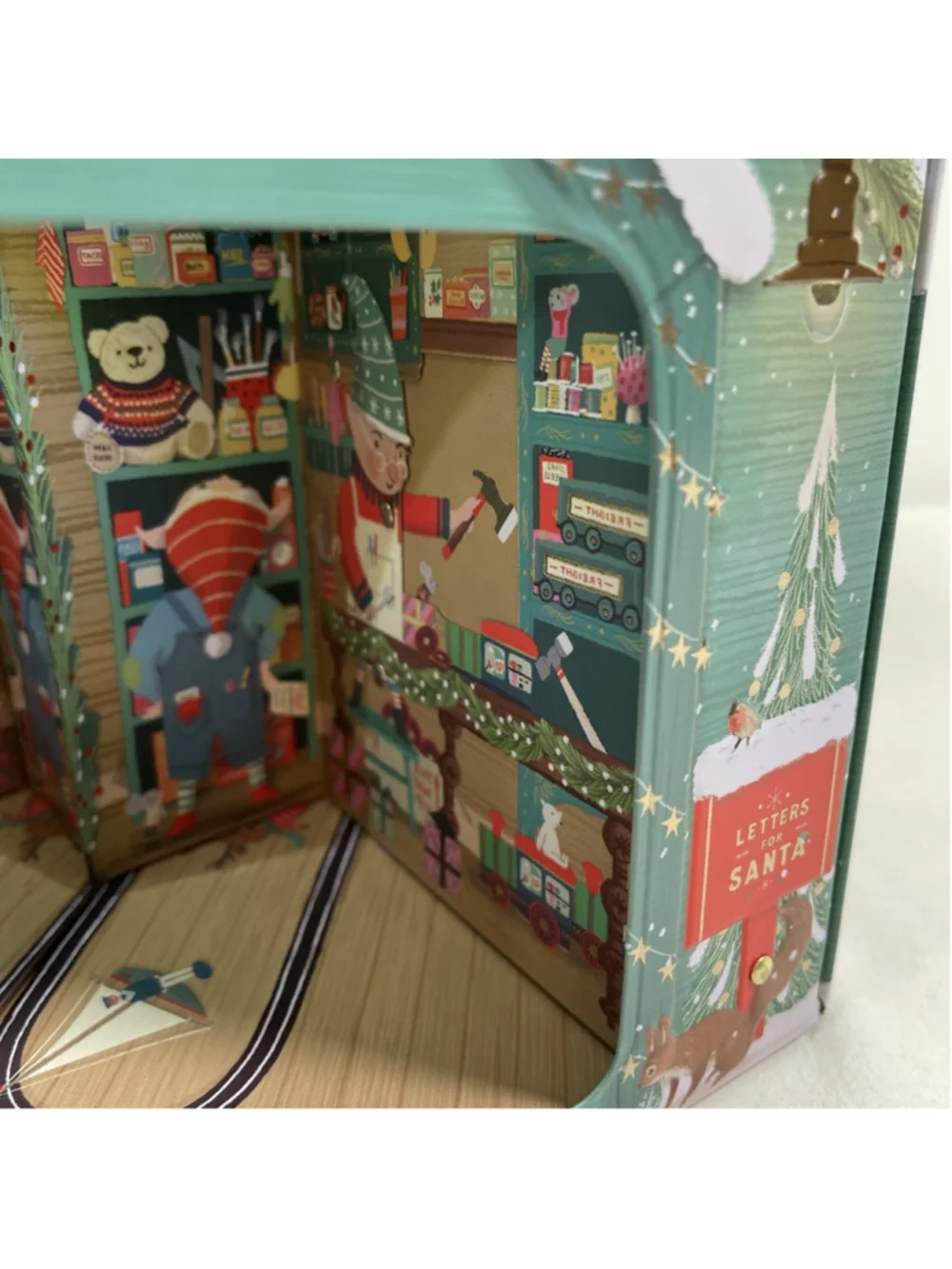 M&S Empty Musical Light Up Animated Christmas Metal Tin House Santa's Workshop